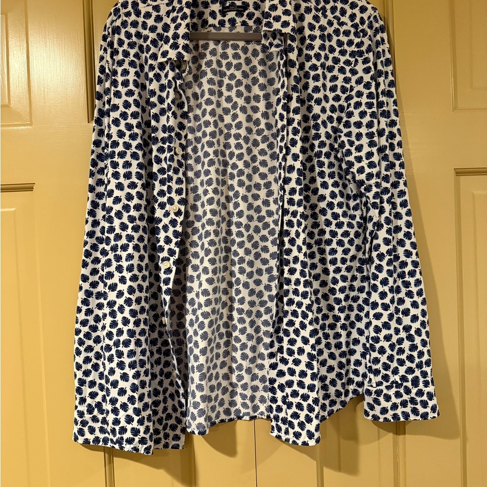 Hugo Boss Navy and White Leaf Print Shirt